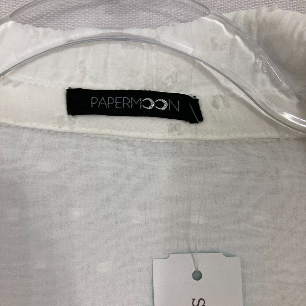 New Papermoon White Swiss Dot 3/4 Sleeve V‎ Neck Preppy Popover Top XXL Office - Picture 2 of 10
